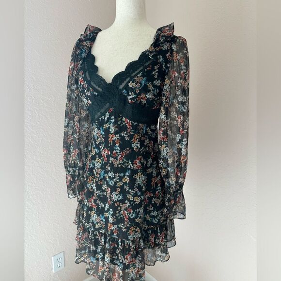 NWT Anthropologie Saison de la fleur  floral dress with lace insert. 90s y2k S-M - Picture 2 of 16